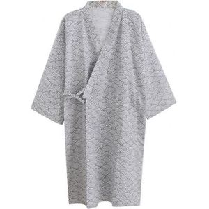 Mannen Gewaden Zachte Losse Mode Afdrukken Kimono Robe Nachtkleding Nachtjapon Losse Mid Lengte Badjas Katoen Zwart Grijs Nachtjapon