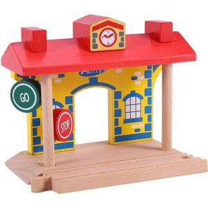 Houten Station Klok Speelgoed Rail Speelgoed Obstakelvrije Accessoires Compatibel Houten Tracks Kinderspeelgoed