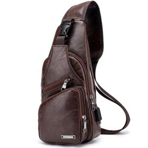 Mannen Borst Bag Met Lading Poort Usb Tas Retro Crossbody Pu Lederen Vintage Zakelijke Tas Pouch Voor Sport Dark bruin