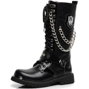 Brand Platform Mannen Motorlaarzen Lace-Up Keten Chunky Hakken Mannen Laarzen Casual Straat Punk Paar schoenen Vrouwen