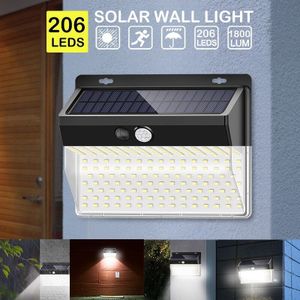 206 Led Solar Wandlamp Waterdichte Motion Sensor Outdoor Led Tuin Solar Light Voor Garden Street Pathway Decoratieve Wandlamp