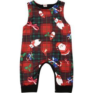 Xmas Peuter Baby Jongens Meisjes Kerst Romper Mouwloos Katoenen Plaid Jumpsuits Outfit Kleding