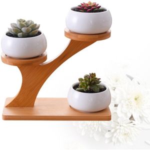 3-Tier Bamboe Plank Huishoudelijke Minimalistische Moderne Succulent Potten Tuin Decor Bonsai Plantenbakken Gratis Van Planten