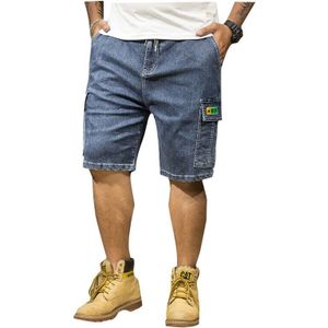 Plus Size 42 44 46 Zomer Mannen Losse Blauwe Denim Shorts Grote Pocket Straight Jeans Cargo Shorts Mannelijke