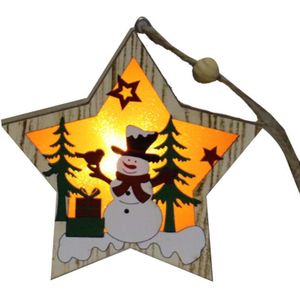 Kerstversiering Kerstboom Houten Gloeiende Vijfpuntige Ster Oude Man Sneeuwpop Herten Scène Decoratie Kerst Cadeau