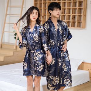 Japanse Traditionele Kleding Voor Paar Vrouwen Mannen Aziatische Gouden Gedrukt Kimono Vest Mode Nachtkleding Pyjama Yukata Gewaad