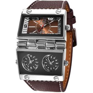 Mannen Dual Display Sport Horloges Oulm Mannen Horloge Vouw Grote Size Outdoor Klok Lederen Quartz Horloge Relogio Masculino