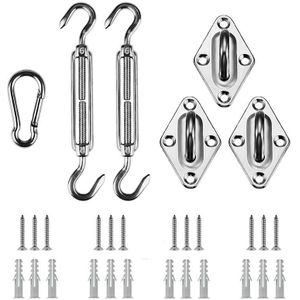 18Pcs Zonnezeil Hardware Kit Triple-Gedreven, 6 Inch Rvs Zon Zonnezeilen Installatie Voor Patio Gazon Tuin