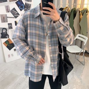 Herfst Katoen Plaid Shirt Mannen Retro Casual Shirt Mannen Streetwear Wilde Losse Paar Lange Mouwen Koreaanse M-2XL