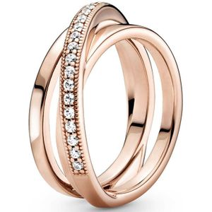Originele Rose Crossover Pave Triple Band Ring Voor Vrouwen 925 Sterling Zilveren Ring Wedding Party Fijne Europa Sieraden