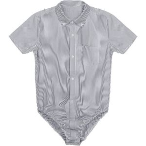 Heren Mannelijke Casual Partij Overall Gestreepte Shirt Korte Mouw Voorvak Bodysuit Zomer Kantoor Comfortabele Tops