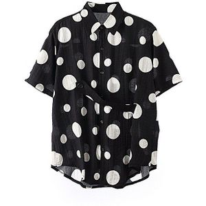 Mannen Zomer Dot Gedrukt Katoen & Linnen Oversize Shirt Koreaanse Korte Mouw Shirts Man Vintage Toevallige Ademend Blouse