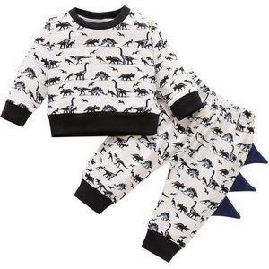 1-4Years Baby Dinosaurus Print Kleding Set Met Lange Mouwen O-hals Tops + Elastische Taille Lange Broek Voor De Lente