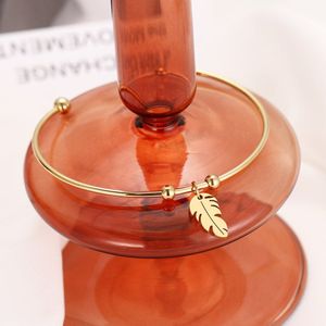 Cacana 316L Rvs Open Armband Gouden Kleur Chic Veren Eenvoudige Trendy Sieraden Voor Vrouwen Armbanden Bruiloft