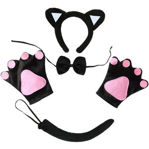 Kinderen 5 Pcs Kat Kostuum Set Kat Oren Hoofdband Kat Strikje Kat Staart Kat Poot Handschoenen Voor Halloween Kostuum partij Decoratie