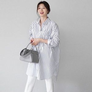 Superaen Gestreept Overhemd Vrouwelijke Herfst Katoen Mode Vrouwen Blouses En Tops Koreaanse Stijl Losse Pluz Size Vrouwen Kleding