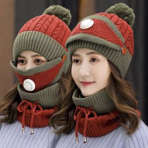 Winter Vrouwen Gebreide Muts Set Zachte Wol Scart Cap Meisje Warm Solid Schedel Motorkap Met Hals Warmmer Dikke Fleece gevoerd Vrouwelijke