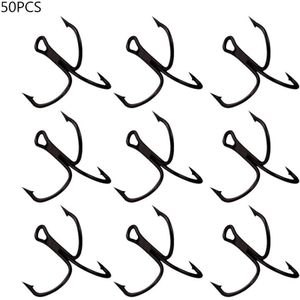 50Pcs Treble Vishaken Worm Aas Houder Carbon Staal Prikkeldraad Vishaken Super Sharp Triple Haken Tackle Accessoires Met Doos