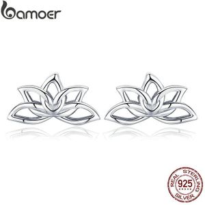 Bamoer 925 Sterling Zilveren Lotus Bloem Stud Oorbellen Voor Vrouwen Elegante Lotus Oorbellen Zilveren Sieraden BSE024