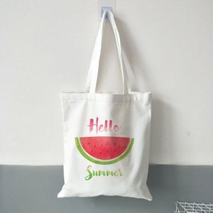 Vrouwen Casual Canvas Doek Tas Hello Zomer Watermeloen Printing Shopping Bag Lady Handtas Herbruikbare Grote Capaciteit Tote