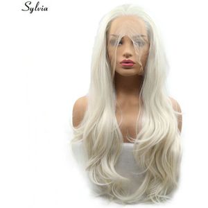 Sylvia Witte Blonde Pruik Natuur Lange Haar Body Wave Synthetische Lace Front Pruiken voor Meisje Dame Vrouwen Hittebestendige 60 # Pastel blonde