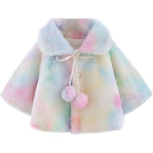 Focusnorm Winter Prinses Kids Meisjes Wol Blends Mantel Outfits Tie-Dye Print Ballen Lange Mouwen Turn Down Kraag Jas 0-4Y