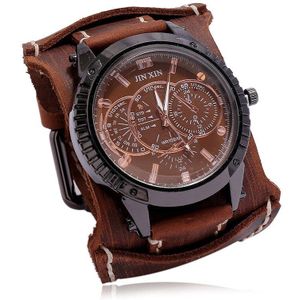 Jessinsghow Mode Heren Horloges Luxe Grote Wijzerplaat Quartz Liefhebbers Horloge Brede Leren Punk Armband Sport Horloge Mannen