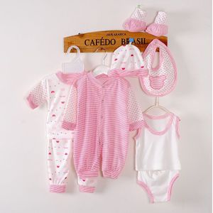 Pasgeboren Baby Kleding 8 stks Set Jongens Meisjes Katoen Stip Kleding Voor 0-3 M 4 Kleuren