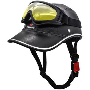 Wosawe Pu Elektrische Fiets Scooter Rijden Helm En Anti-Uv Goggle Motorfiets Fietsen Half Open Helm Baseball Cap