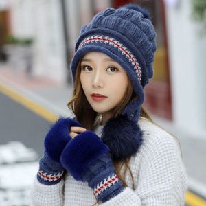 Mode Vrouwen Gebreide Muts Handschoenen Set Xmas Warming Beanie Hoed Volledige Cover Handschoen Kit voor Winter HSJ88