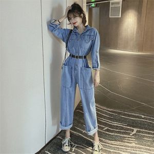 Retro Denim Overalls Vrouwen Herfst Toevallige Losse Wijde Broek Jeans Broek Met Zakken