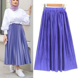 Moslim Geplooide Rok Islamitische Dubai Turkse Effen Vrouwen Hight Taille Party Lange Maxi Musulman Jupe Islamitische Kleding