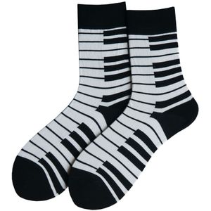 Meisje Sokken Paar Katoen Straat Wit Piano Patroon Trend Mode Sokken Uniek En Cool Persoonlijkheid