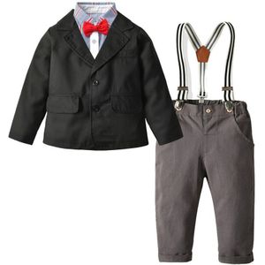 Peuter Kids Blazers Herfst Kinderkleding Baby Jongens Past Gentleman Sets Lange Mouw Jas Overalls Tie Outfits Kleding
