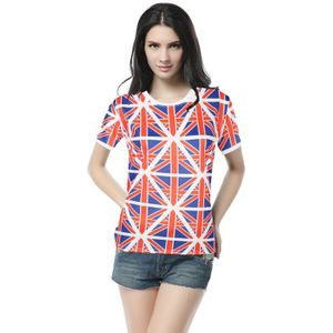 Zomer Afslanken Vrouwen Ronde Hals Korte Mouwen 3D Gedrukt Britse Vlag Katoenen T-shirt Europese Amerikaanse Top B Meisjes tees