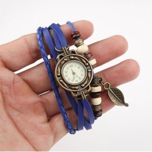 Vrouwen Retro Armband Horloge Mode Boom Blad Hanger Faux Multilayer Armband Sieraden Decoratie Quartz Watchreloj Mujer