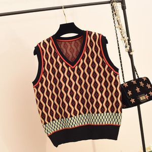 Deat Herfst Vrouwen Stijl Mode Losse Mouwloze V-hals Print Casual Gebreide Trui Vest RC348