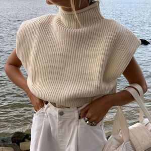 Casual Coltrui Gebreide Vrouwen Trui Vest Mouwloze Winter Herfst Oversized Jumper Schoudervullingen Vrouwelijke Trui Tops