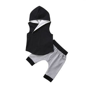 Katoen Leuke Kids Baby Jongens Vest Tops + Broek Shorts Outfits Hooded Kleding Set