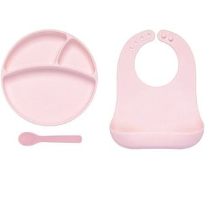 Baby Pasgeboren Slabbetjes + Verdeeld Diner Plaat + Lepel Set Siliconen Feeding Speeksel Handdoek