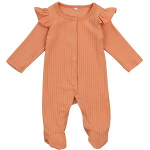 Lente Herfst Pasgeboren Baby Jongens Meisjes Footed Romper Leuke Lange Mouwen Effen Kleur Gebreide Een Stuk Bodysuit Unisex pyjama