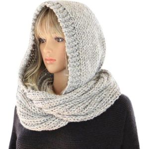 Vrouwen Winter Haak Knit Kap Infinity Sjaal Outdoor Winddicht Warme Lange Sjaal Wrap Effen Kleur Oorklep Hat Nek Warmer