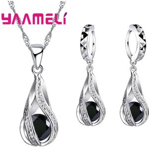 Fonkelende Water Cz Crystal Ketting Oorbel Set 925 Sterling Zilver Engagement Bruiloft Sieraden Set Voor Valentijnsdag