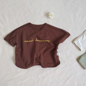 Zomer Unisex Kinderen Letters Gedrukt T-shirts Koreaanse Stijl Vleermuis Mouw Baby Meisjes Jongens Tees Casual Kinderen Tops