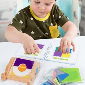 Houten Tangram Puzzels Gelaagde Shadow Grafiek Overlay Ruimte Logisch Ligence Kids Onderwijs Puzzel Bordspel Speelgoed