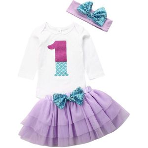 Pasgeboren Baby Meisje Zeemeermin 1st Verjaardag Set Romper Tops + Tutu Rok + Hoofdband Outfit 3Pcs Kleding 0- 24M