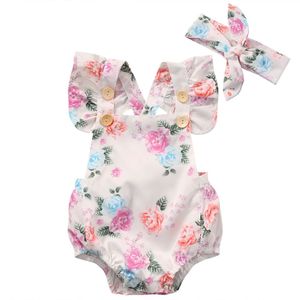 Pudcoco Baby Meisje Bodysuits Baby Een stuk Zomer Pasgeboren Off Shoulder Button Up Bodysuit Katoen Bloemenprint