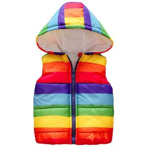 Herfst Jongen Vesten Jas Kinderkleding Regenboog Gestreepte Mode Kinderen Kleding Meisje Hooded Vest Casual Baby Jongens Uitloper
