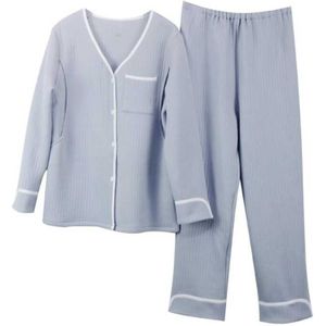 Herfst Winter V-hals Nachtkleding Voor Vrouwen Blauw Pyjama Sets Katoen Lange Mouwen Verpleging Pyjama Casual Homewear X205
