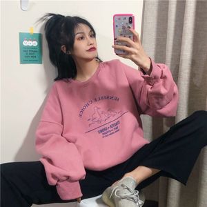 Hoodies Vrouwen Gedrukt O-hals All-Match Losse Koreaanse Stijl Womens Sweatshirt Plus Fluwelen Warm Vrijetijdsbesteding Mode Ulzzang
